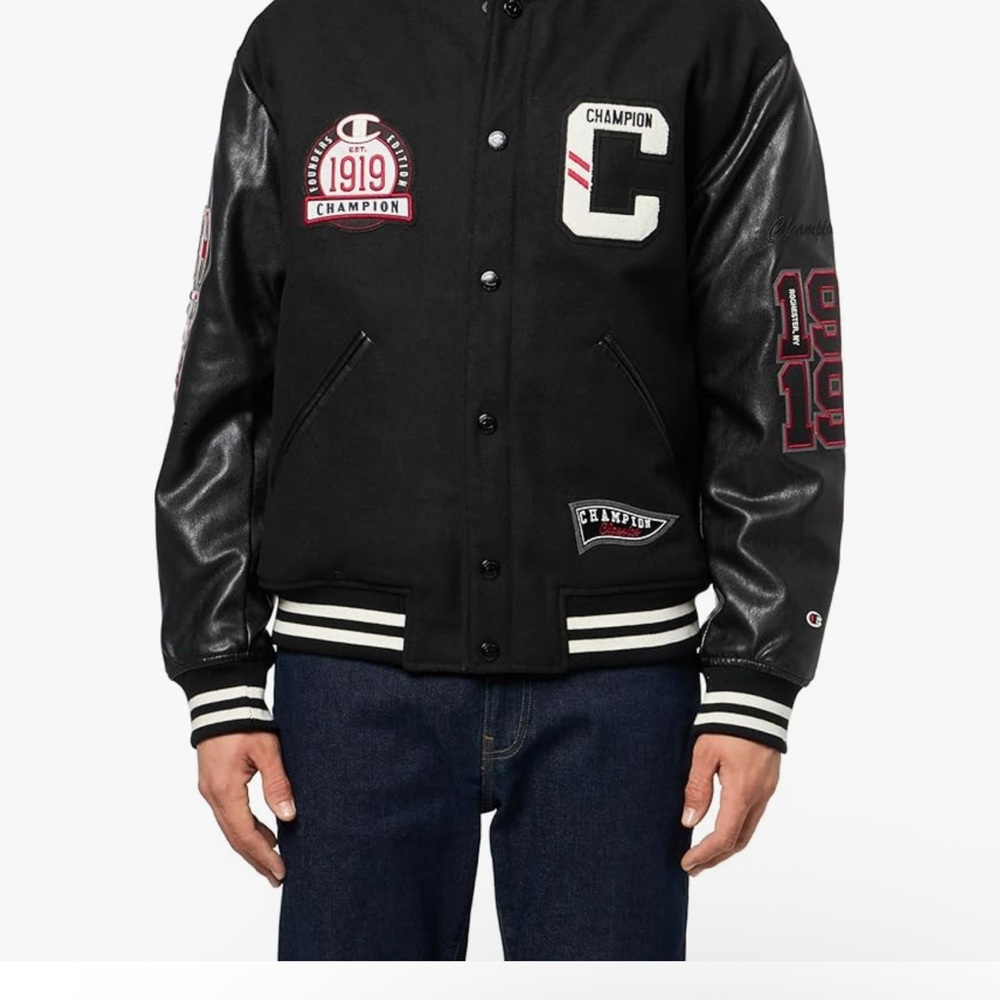 Champion Men's Letterman Varsity Bomber Jacket with Patches